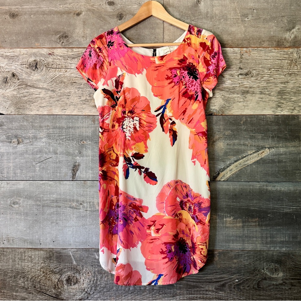 Yumi Kim Multi Color Floral Silk Dress Short Shift Classic Summer Wedding Bold S